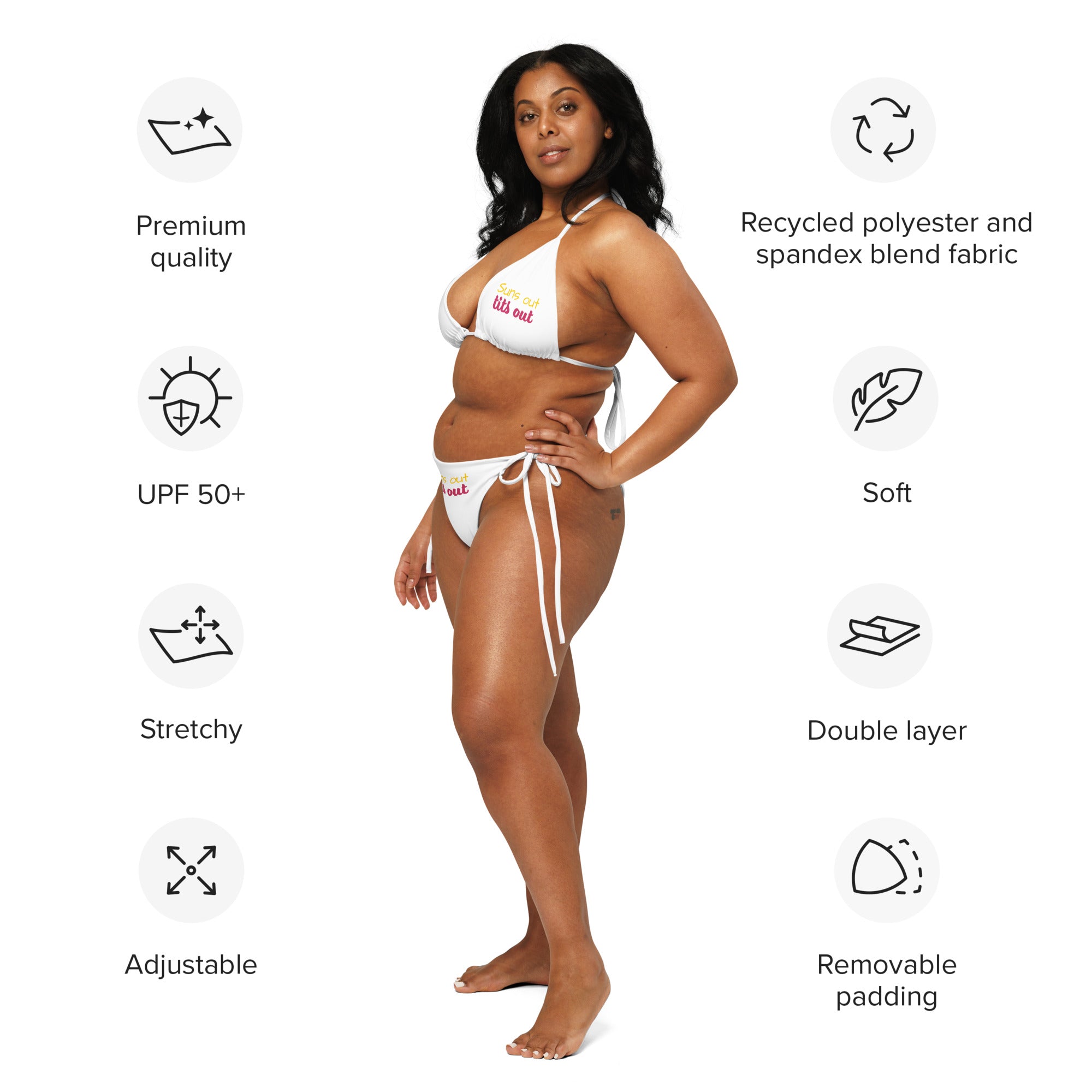 Suns out white - All-over print recycled string bikini